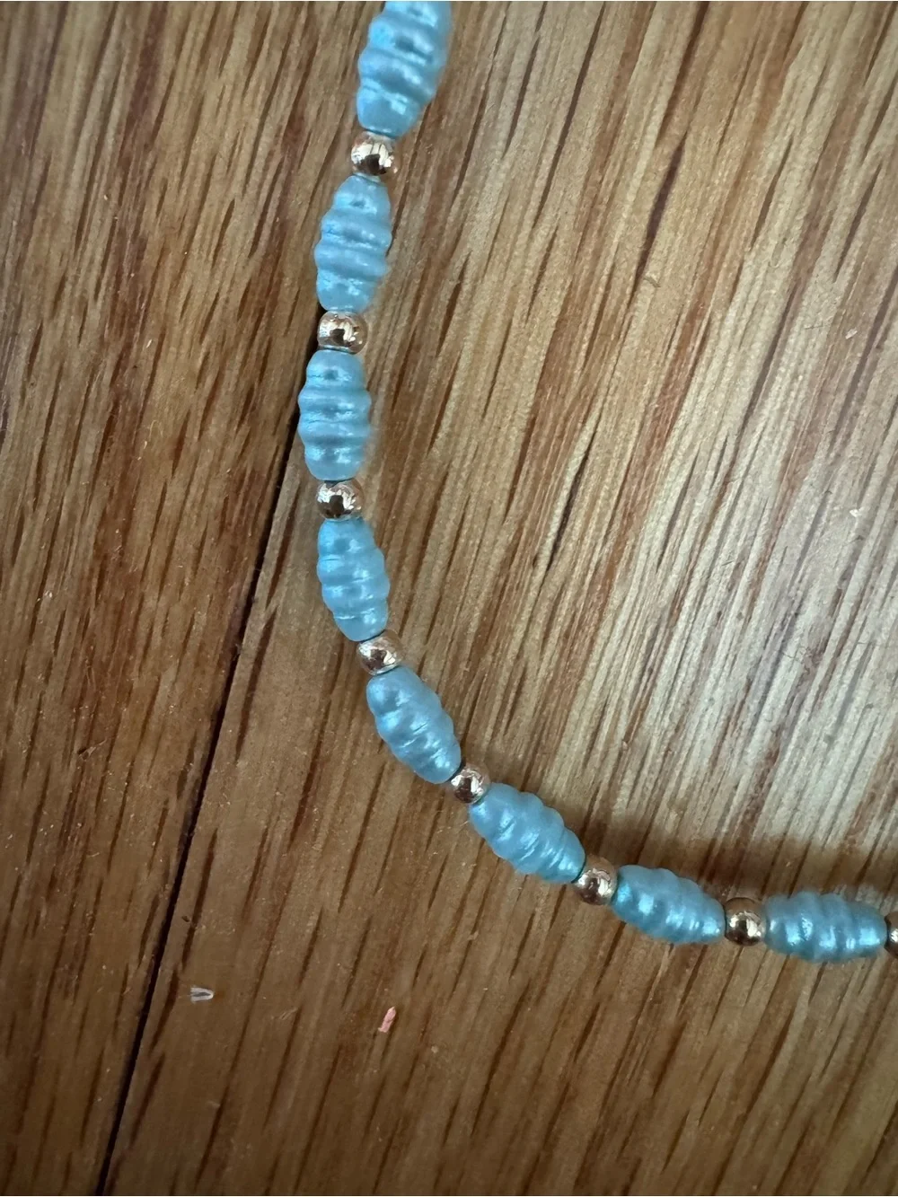 Delicate Aqua Beaded Anklet with Gold Accents